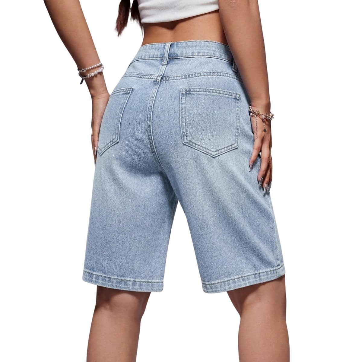 Women's Low Rise Long Bermuda Denim Shorts