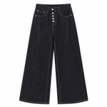 Button Fly Relaxed Straight Leg Raw Denim Jeans