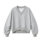 Boxy Short‑Wide V‑Neck Sweatshirt With Gathered Lantern Puff Sleeves