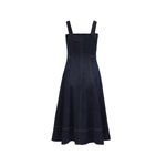 Dark Blue Button-Front A-Line Denim Dress