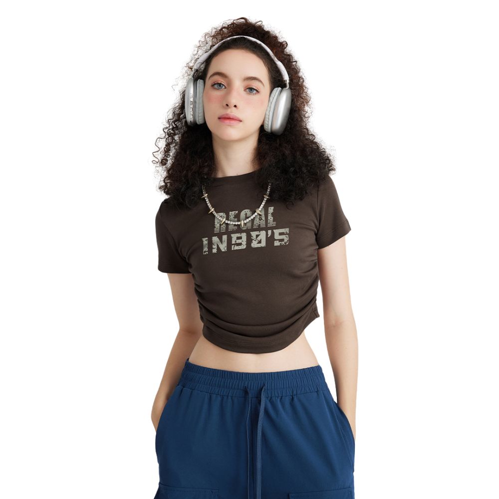 Pleated Waist Graphic Crop Top-INNBLAC Fashion Apparel