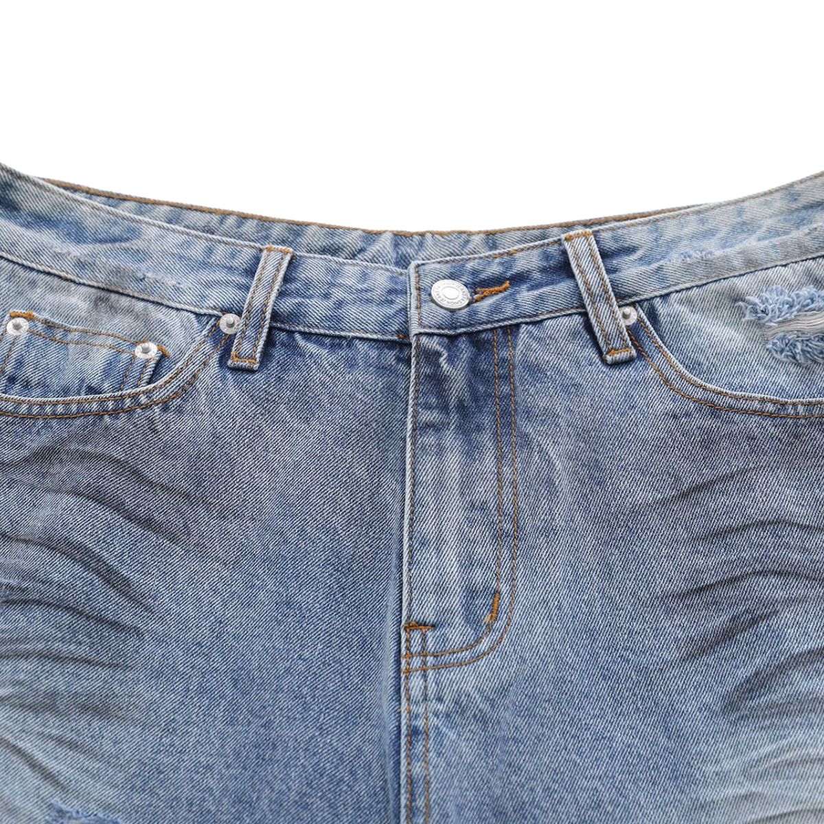 Distressed Washed Wide Leg Denim Shorts