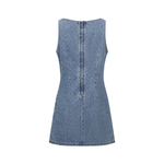 Sleeveless Jacquard Rhinestone-Embellished Denim Dress