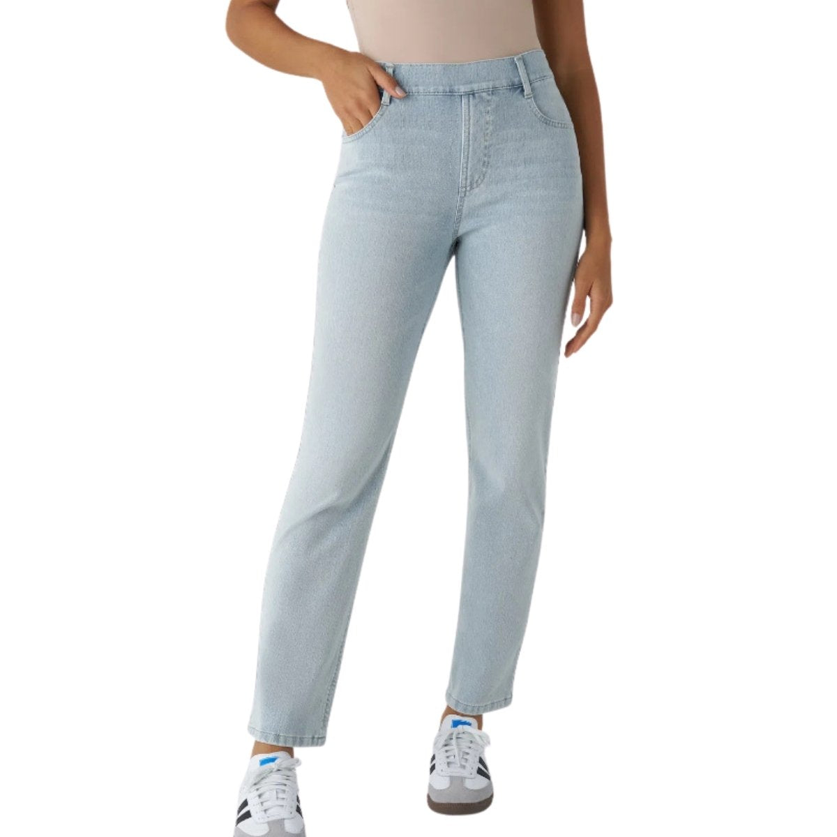 High Waisted Pull-On Straight Leg Jeans