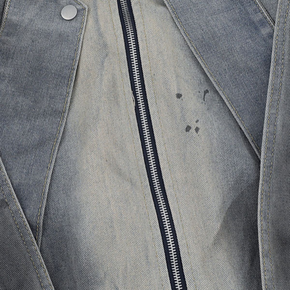 Men’s Retro Street Distressed Stand Collar Denim Jacket