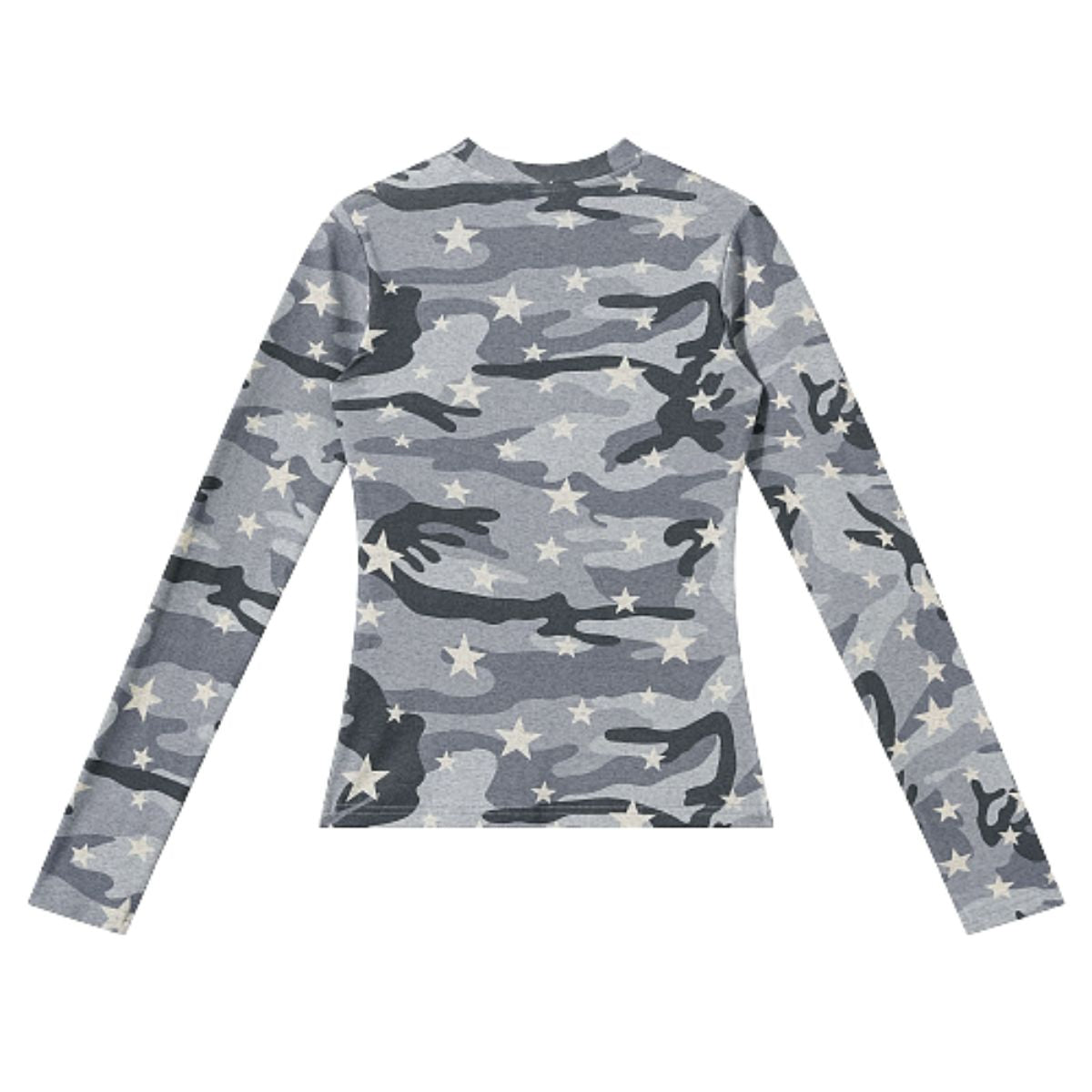 Star Camo Cropped Slim Fit Long Sleeve Layering Base Top