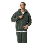 Stone Wash Zip-Front Fleece Hoodie