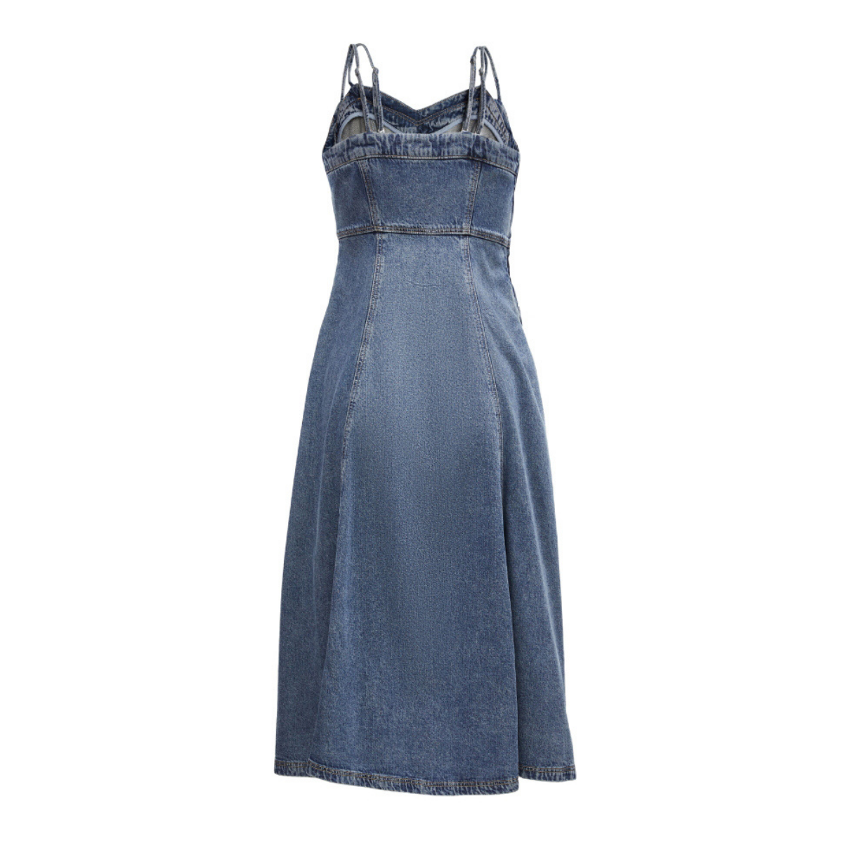 Rhinestone-Embellished Dual-Strap Denim Dress
