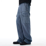 Wide Leg Cargo Pants Elastic Waistband Multi Pocket