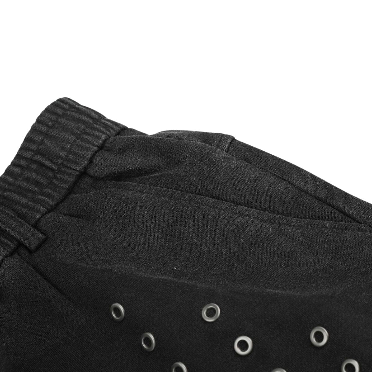 Vintage Washed Distressed Eyelet‑Stud Relaxed Wide‑Leg Trousers