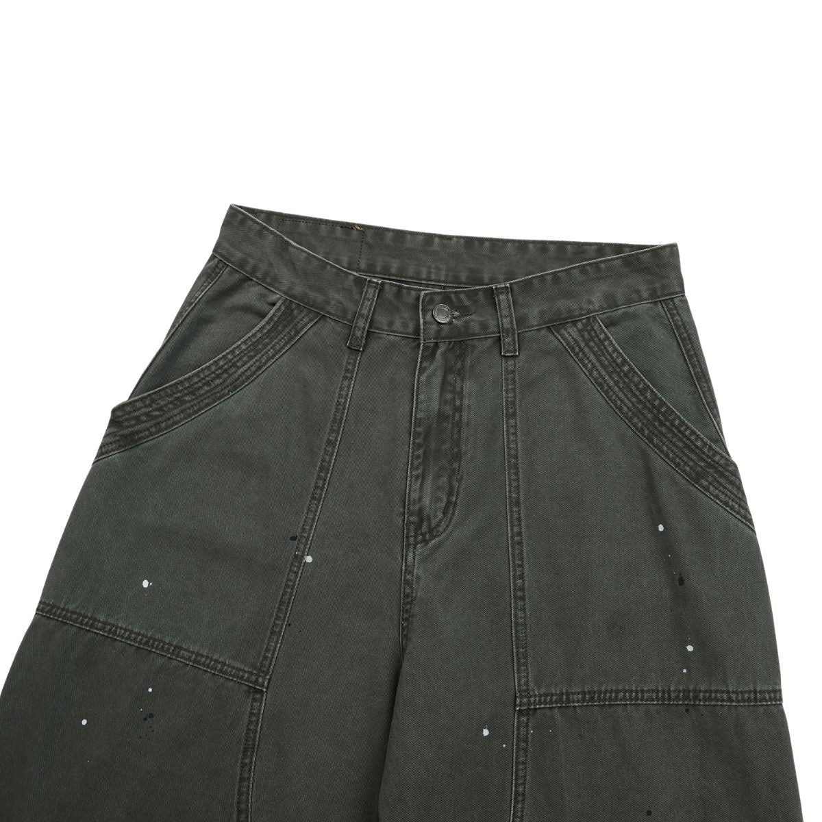 Paint‑Splatter Spliced Dark‑Green Loose Casual Pants