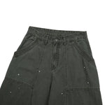 Paint‑Splatter Spliced Dark‑Green Loose Casual Pants