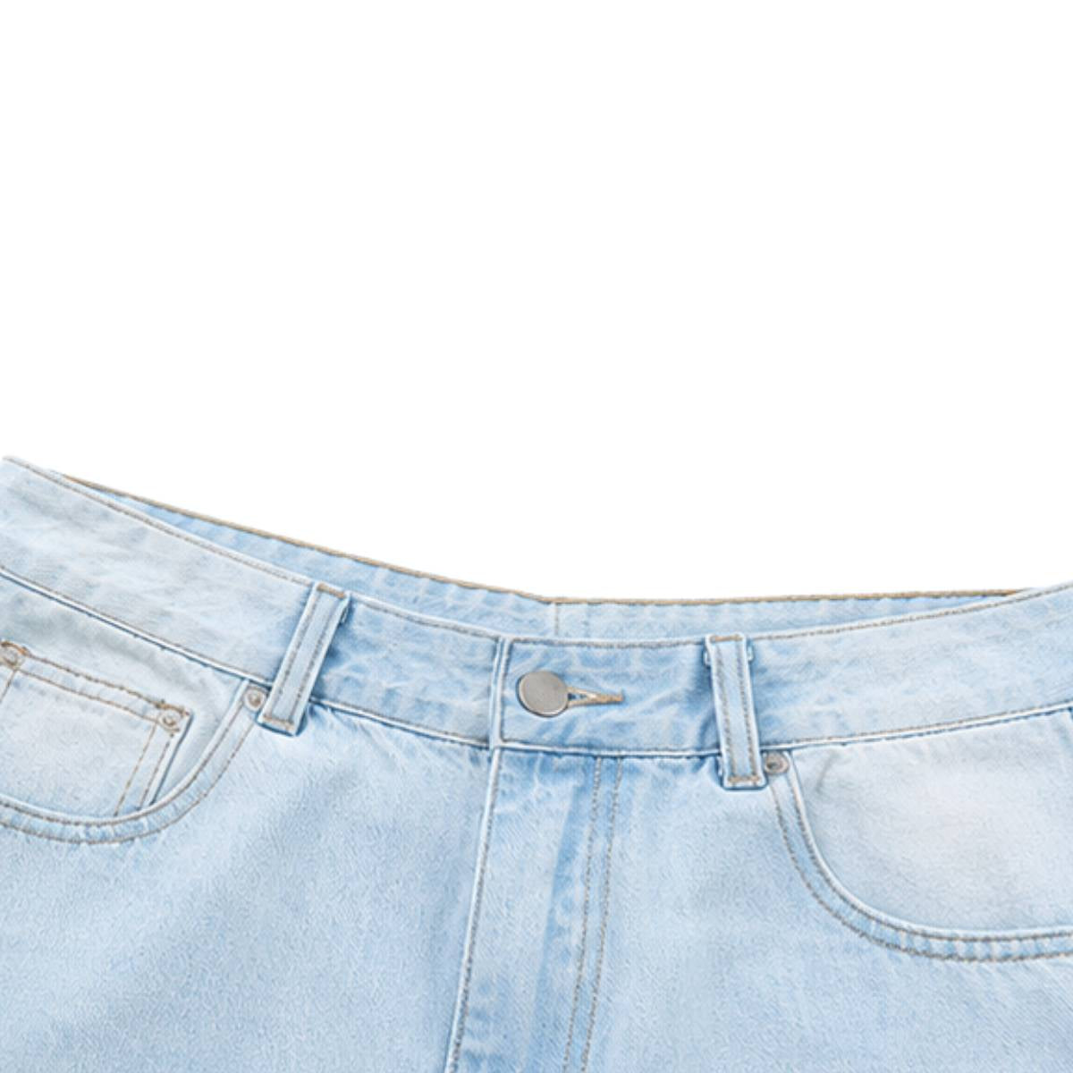 Light Wash Utility Cargo Pocket Wide Leg Jeans