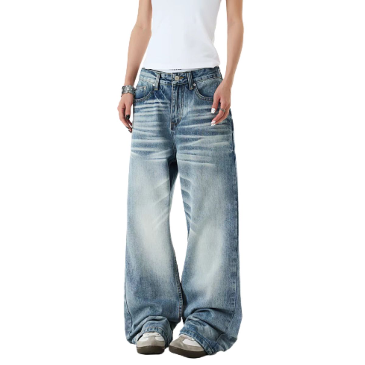 Light Fade Vintage Straight Leg Denim Jeans