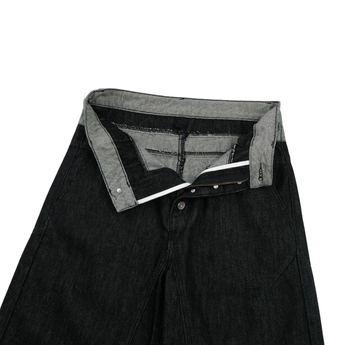 Two‑Tone Waistband Black Wide‑Leg Denim Jeans