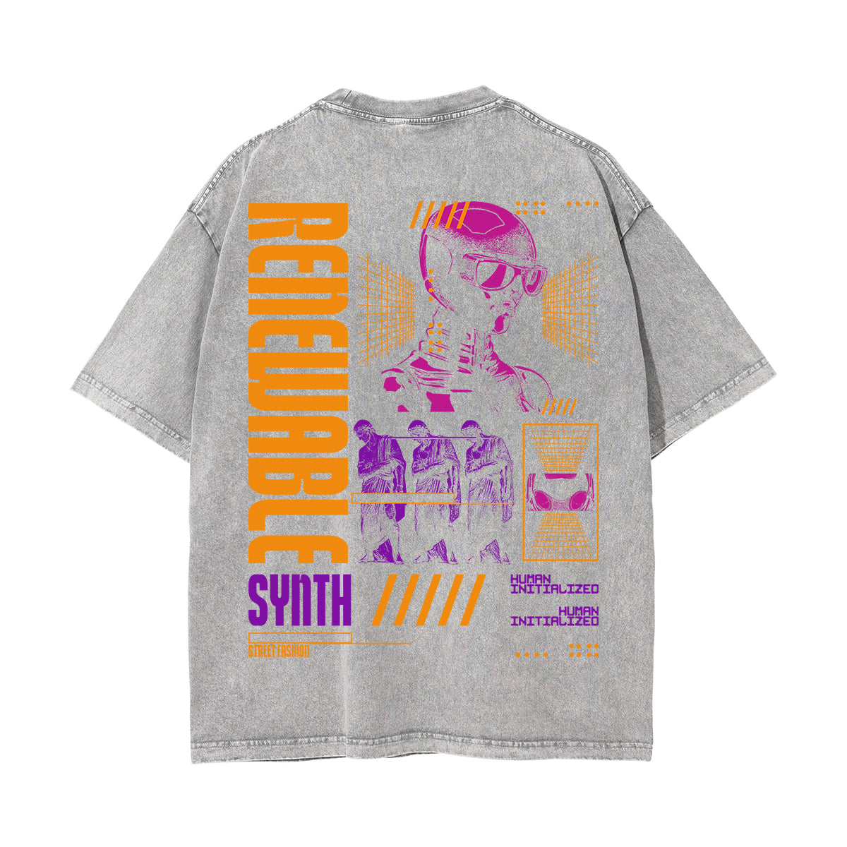 Synth Streetwear Brutalism Graphic Stone Wash Tee-INNBLAC Fashion Apparel
