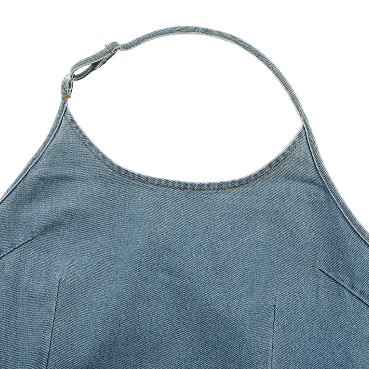 Ruched Denim Halter Mini Dress