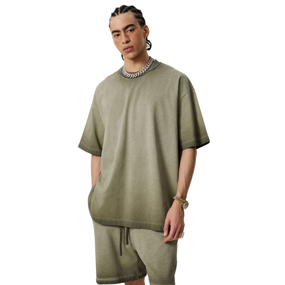 Camiseta holgada desgastada con lavado pesado de 8 oz