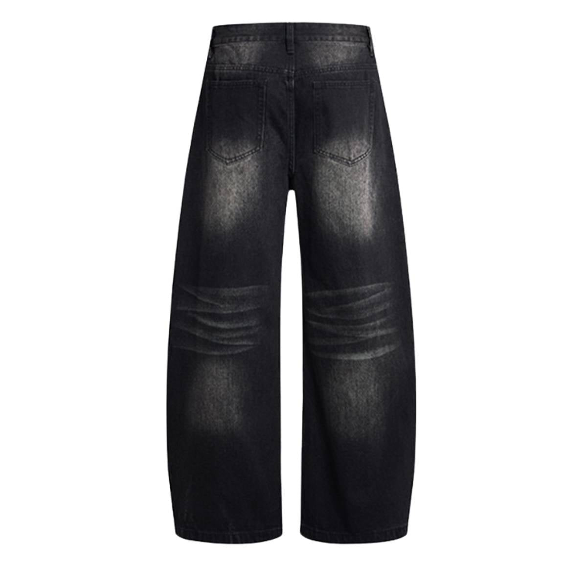 Vintage Whiskered Gradient Washed High Waist Barrel Wide Leg Denim Jeans