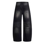 Vintage Whiskered Gradient Washed High Waist Barrel Wide Leg Denim Jeans