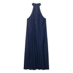 Women's Halter Neck Denim Maxi Dress