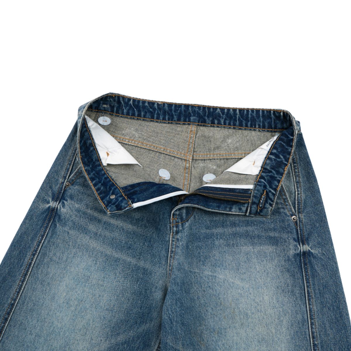 Vintage Blue Wide‑Leg Jeans With Side Pleat Details