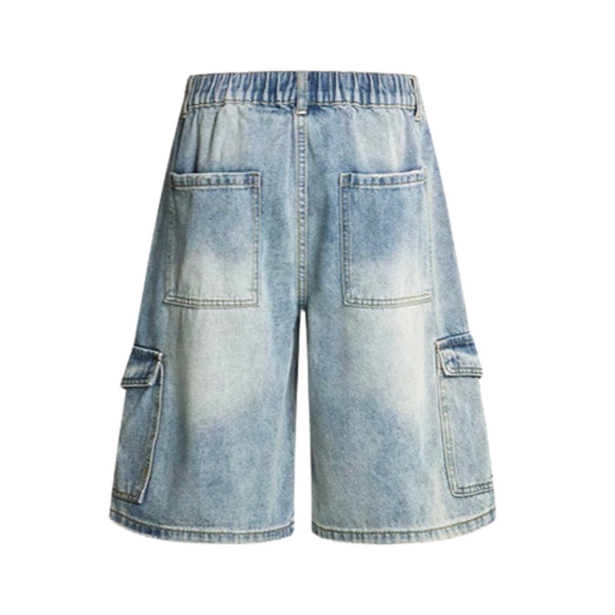 Vintage Washed Multi Pocket Denim Cargo Bermuda Shorts