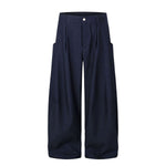 Draped Wide Leg Summer Suit Trousers with Deconstructed Panels