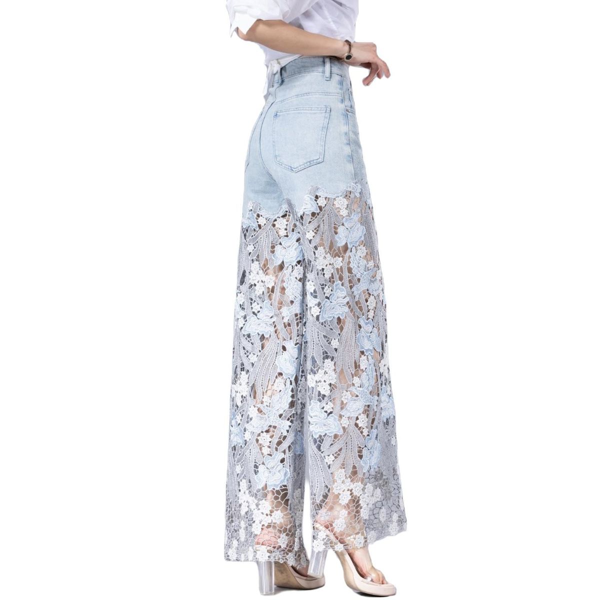 Risen Jeans Rhinestones & Sequins Cut-Out Wide-Leg Jeans