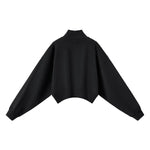 Mock Neck Drop Shoulder Sweatshirt Loose Sleeve Curved Hem