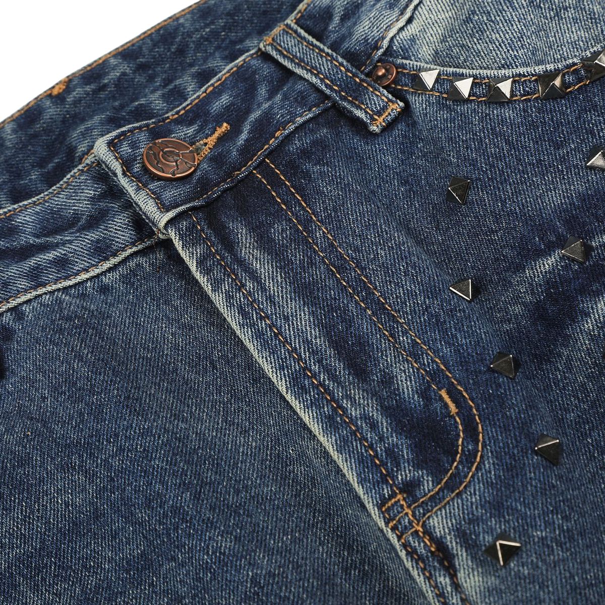 Rivet Lightning Pattern Micro Flare Vintage Denim Jeans