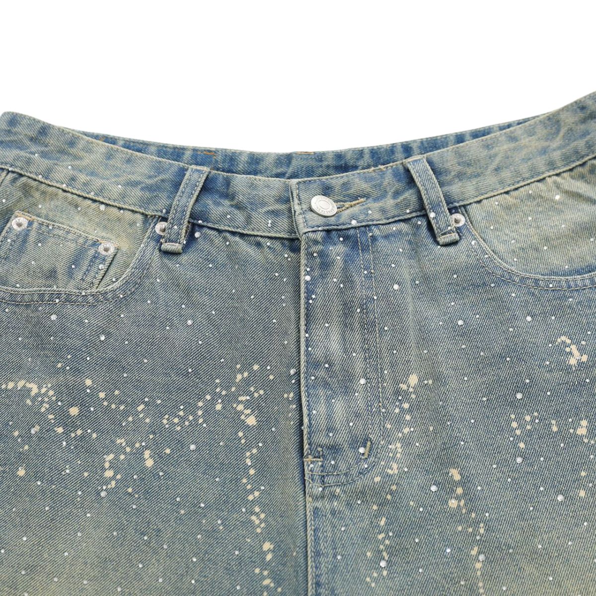 Paint Splatter Rhinestone Denim Bermuda Shorts