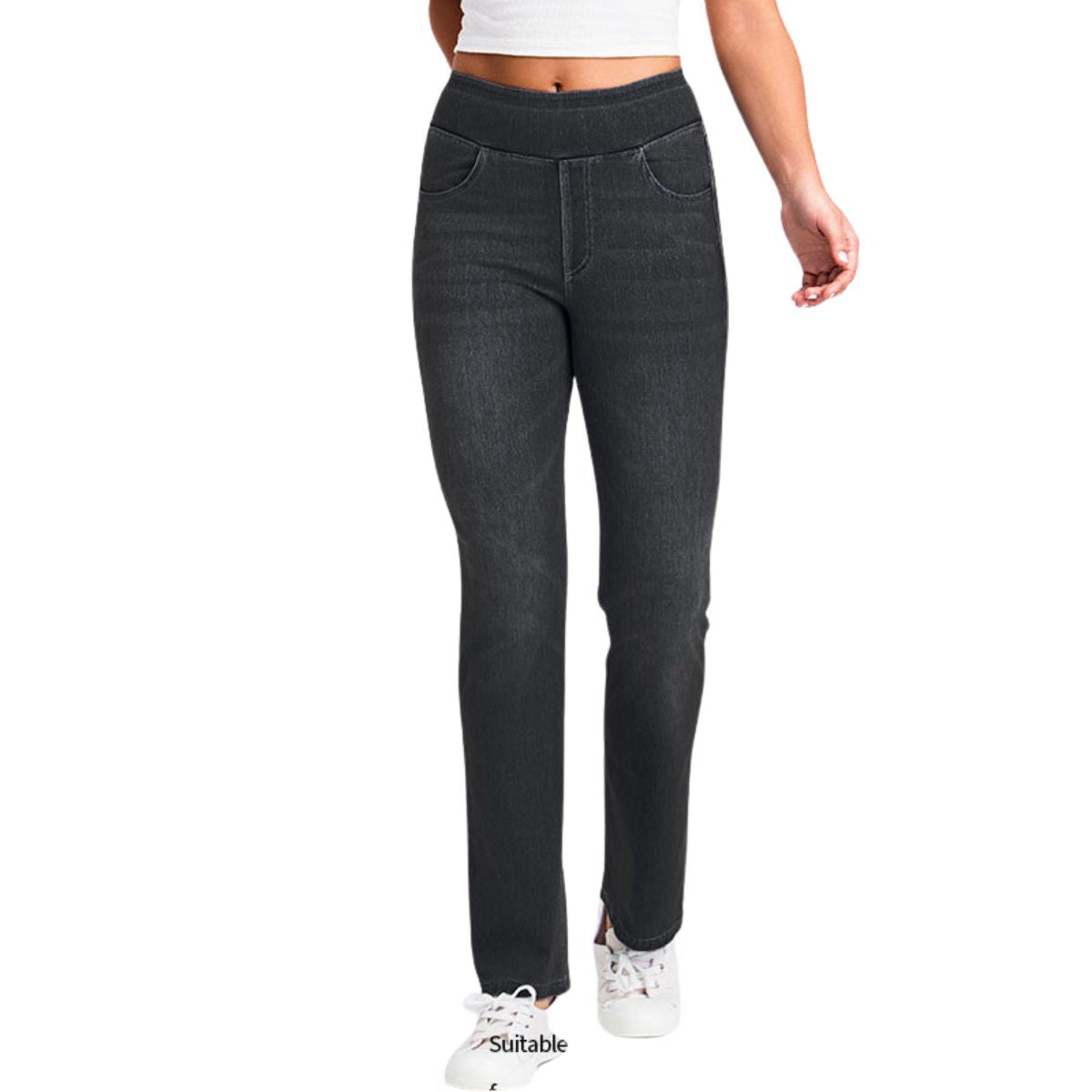 Mid-Rise Washed Whisker Knit Denim Pants