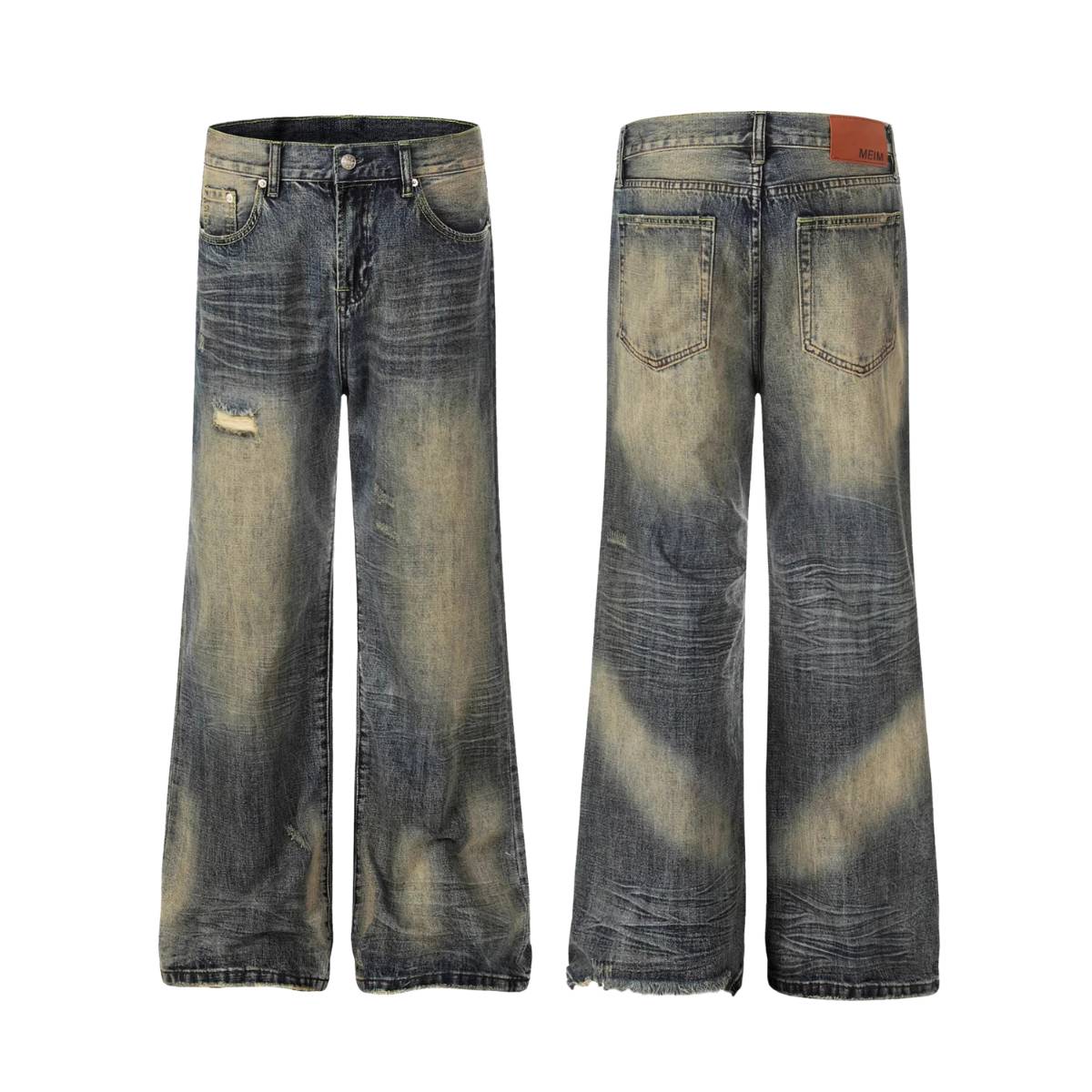 Vintage Heavy-Wash Ripped Deconstructed Baggy Wide-Leg Jeans