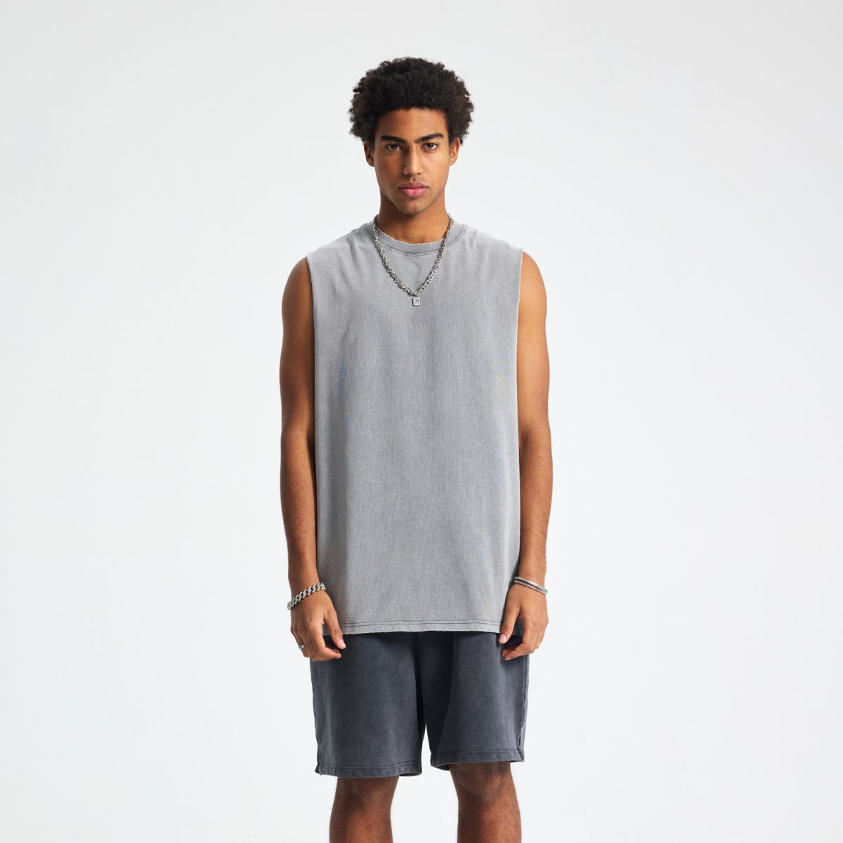 Distressed Raw Edge Sleeveless Tee 8oz