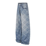 Washed Vintage Plaid Relaxed Retro Denim Jeans