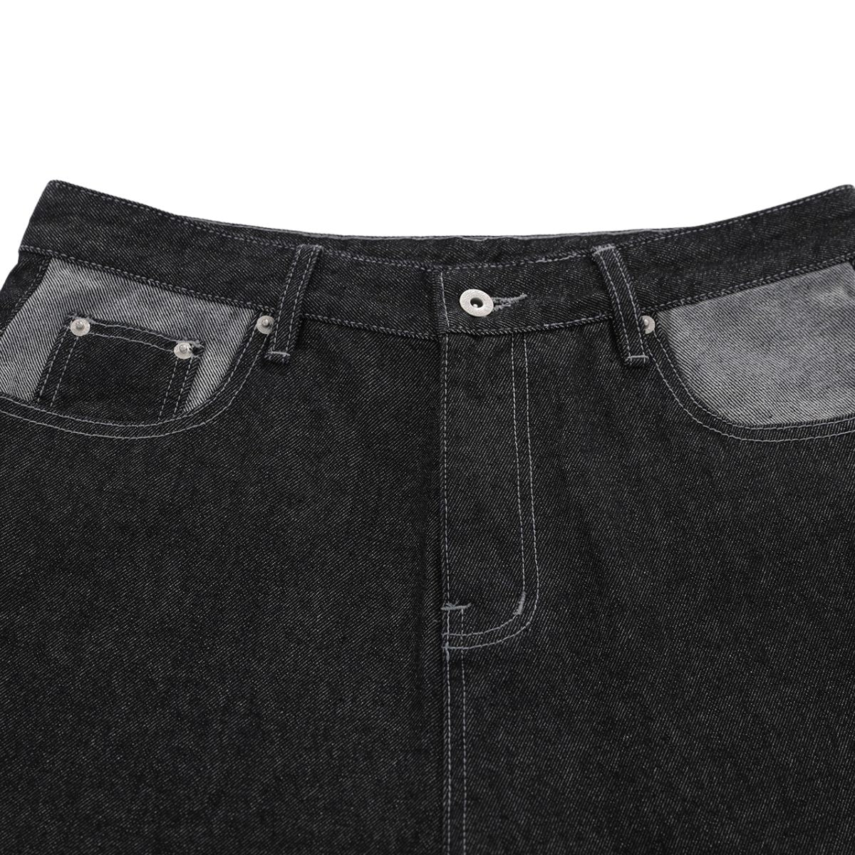 Raw Black Contrast Pocket Denim Bermuda Shorts