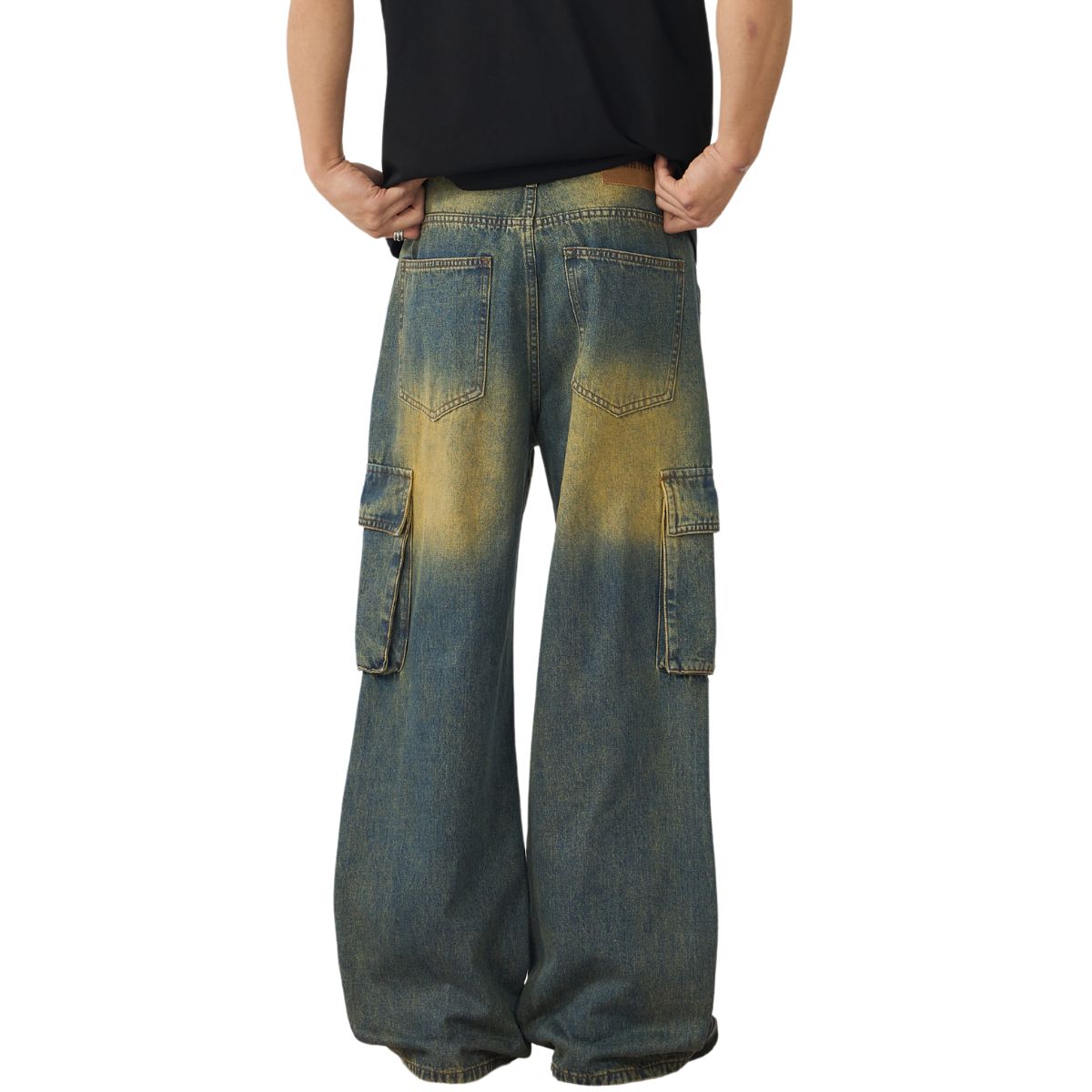 Muddy WashedVintage Washed Pleated Knee Cargo Jeans