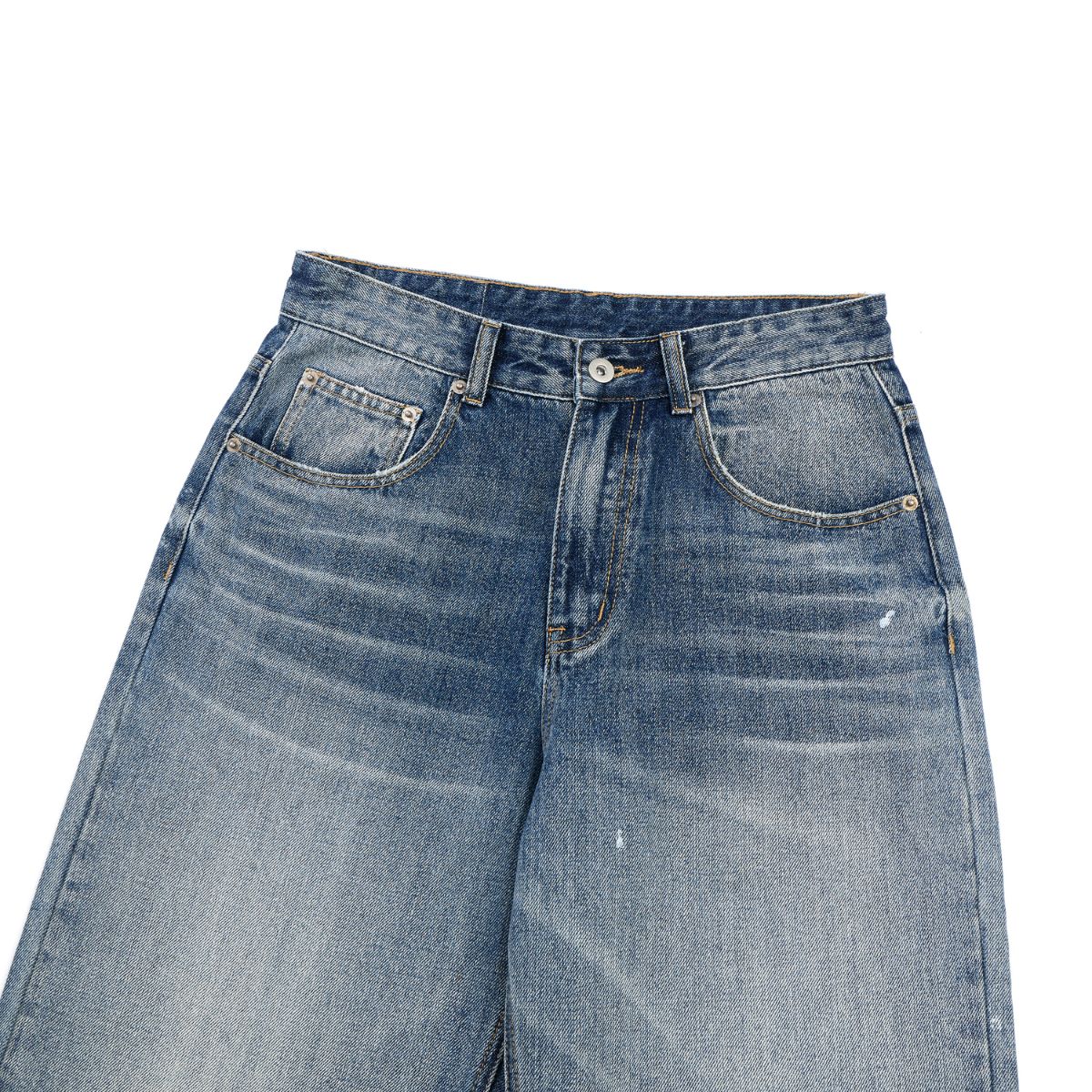 Vintage Splash Paint Washed Whisker Denim Pants