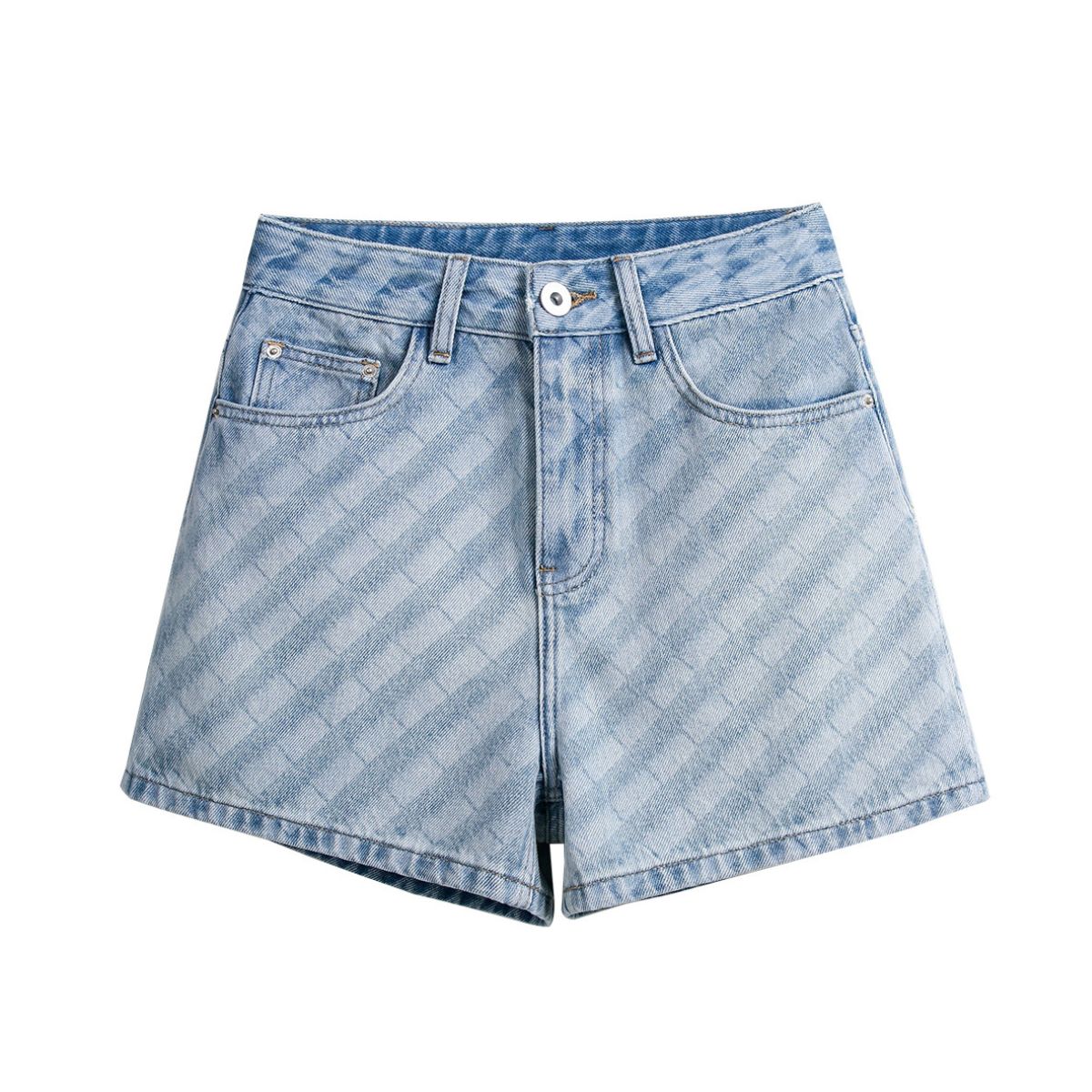 Faded Check Vintage Washed Denim Shorts