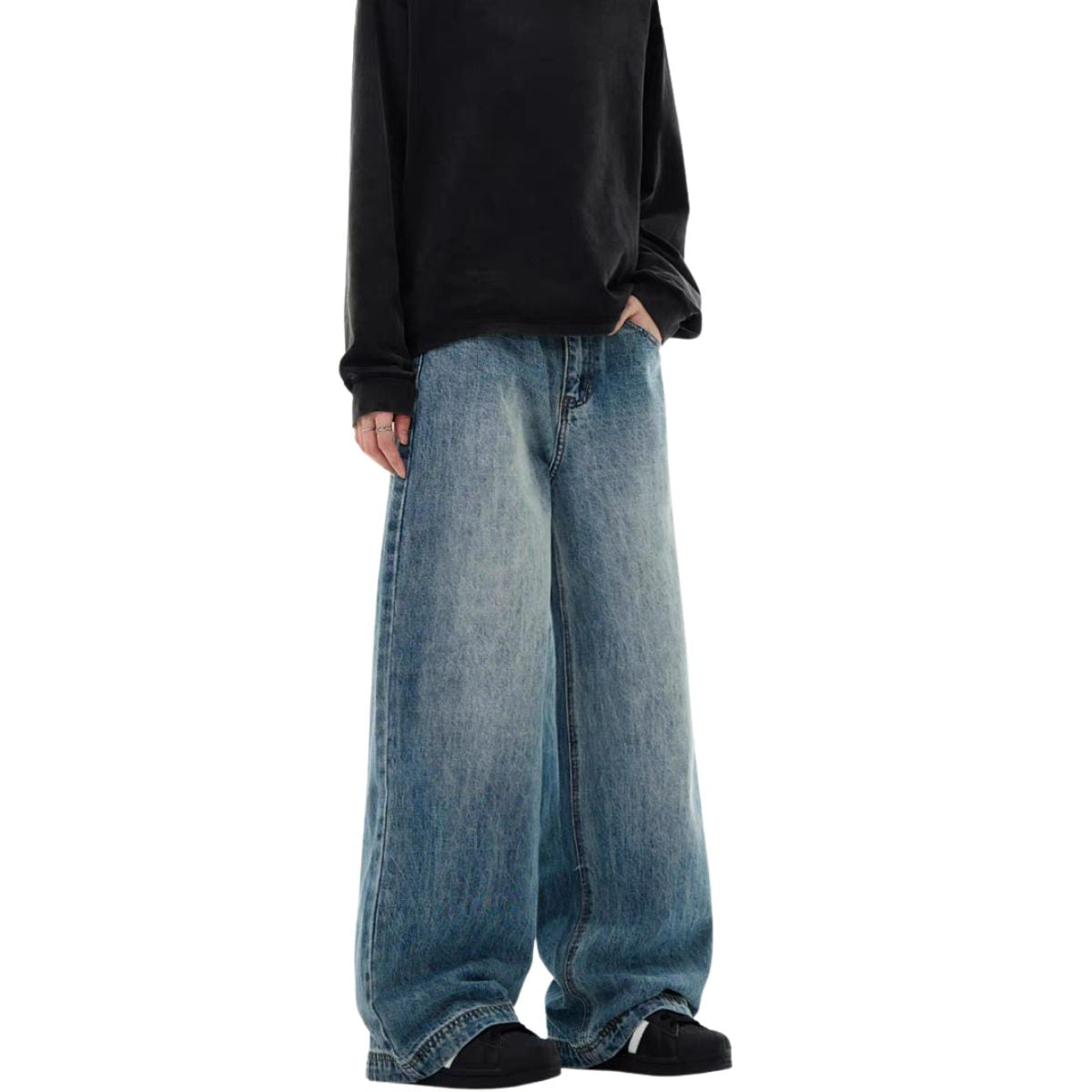 Vintage Washed Baggy Straight-Leg Denim Jeans