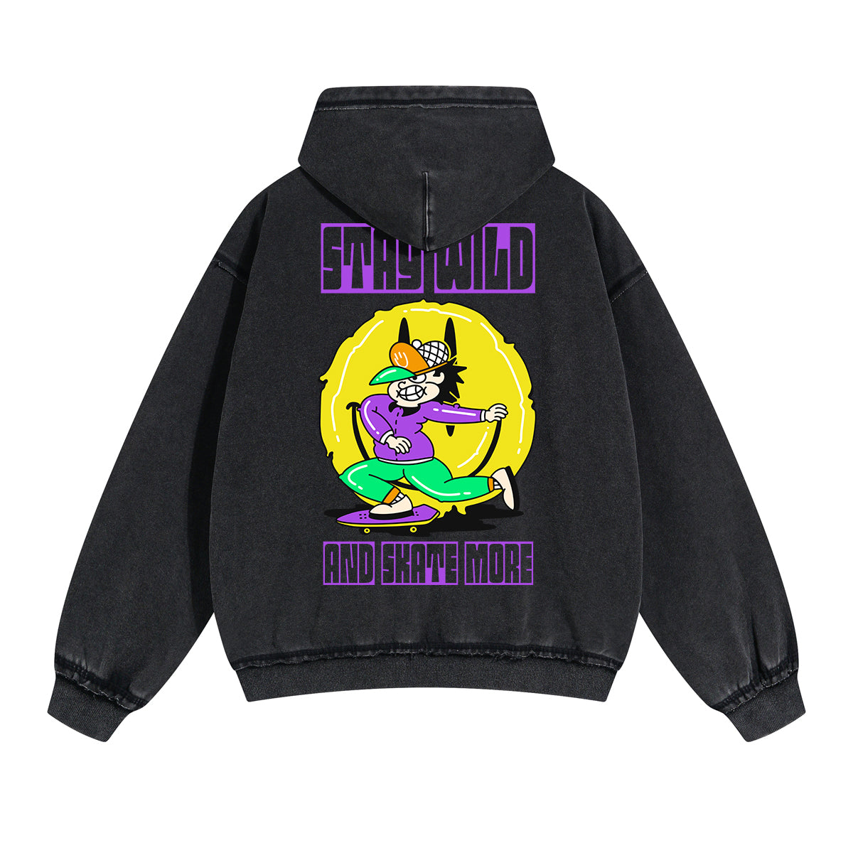 Stay Wild Graffiti Cartoon Double Slider Zip Hoodie-INNBLAC Fashion Apparel