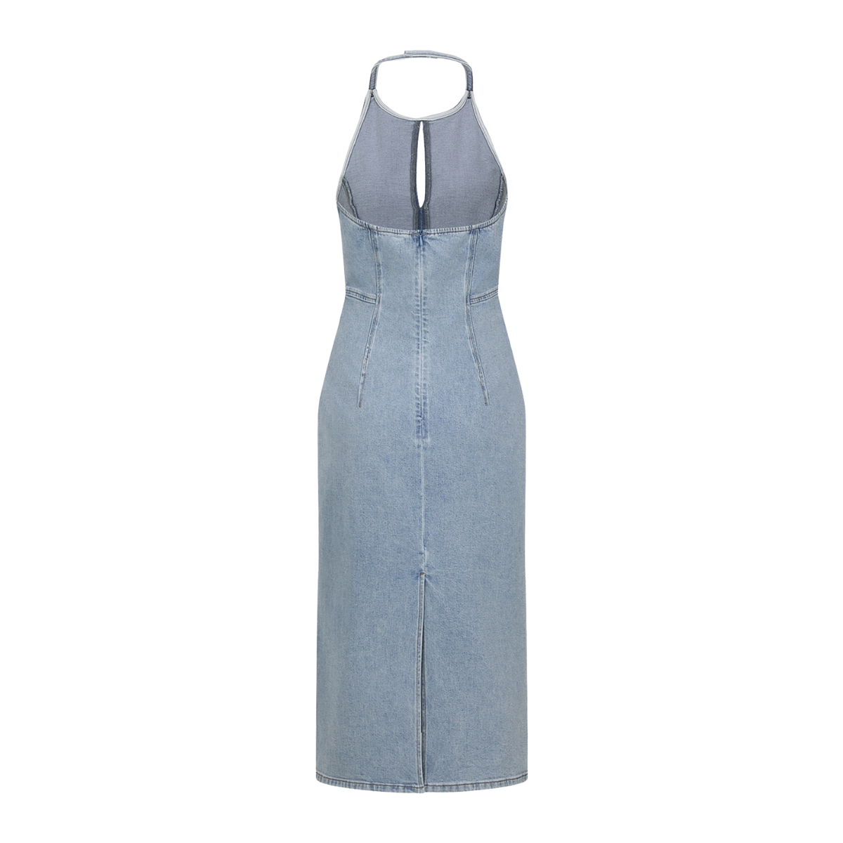 Halter Neck Cut-Out Denim Midi Dress