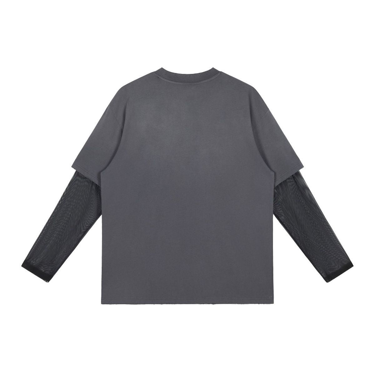 Acid‑Wash Distressed Layered‑Look Contrast Long Sleeve T‑Shirt