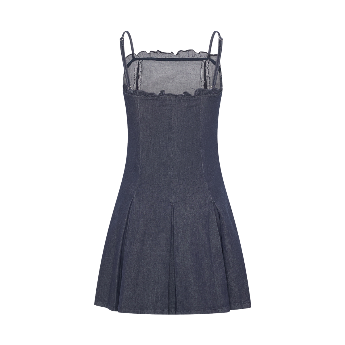 Ruffled Neckline Pleated Hem Strappy Dress