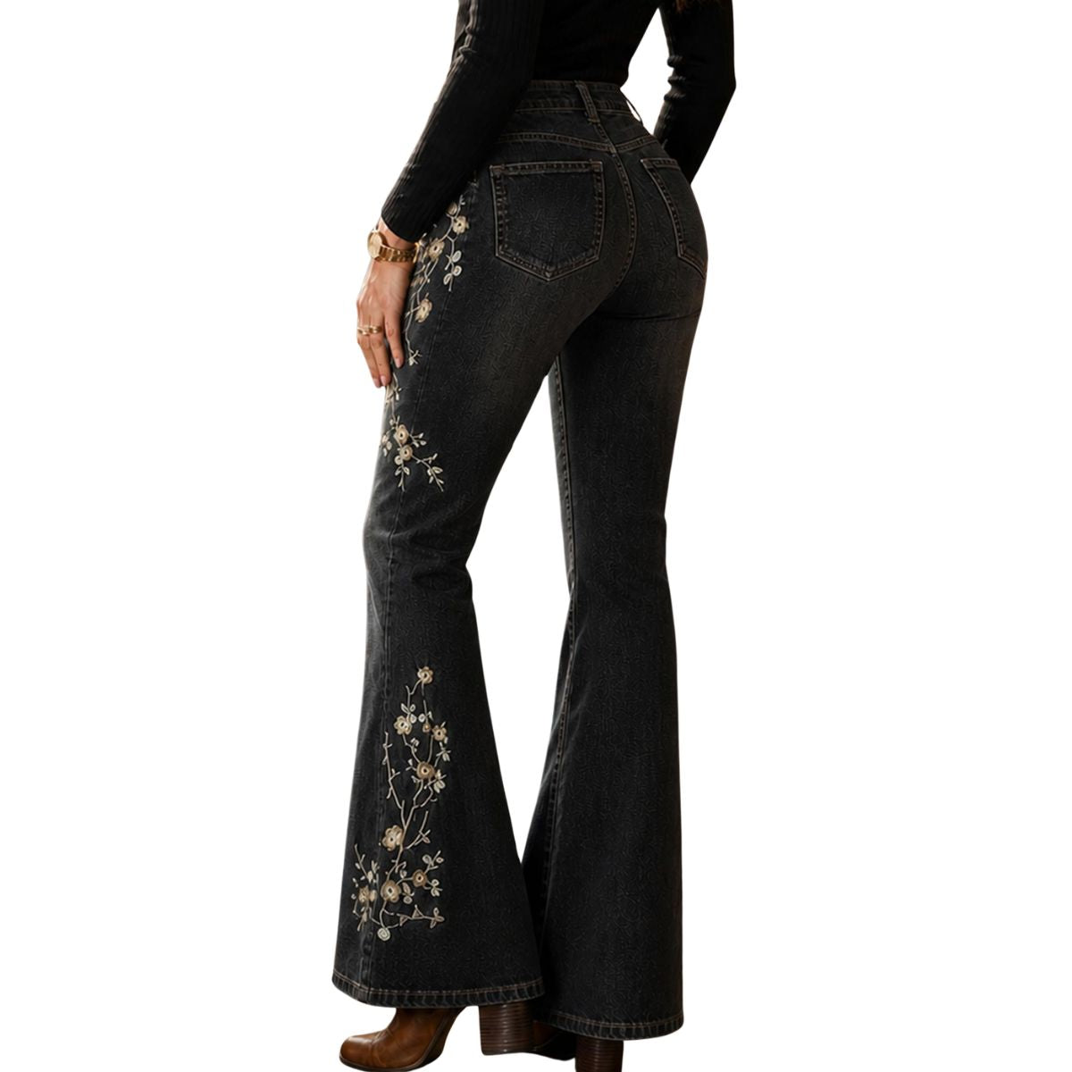 Women's Mid Rise Embroidered Vintage Flare Jeans