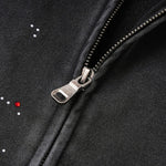 Snow Wash Sparkling Rhinestone Frayed Distressed Zip-Up Hoodie