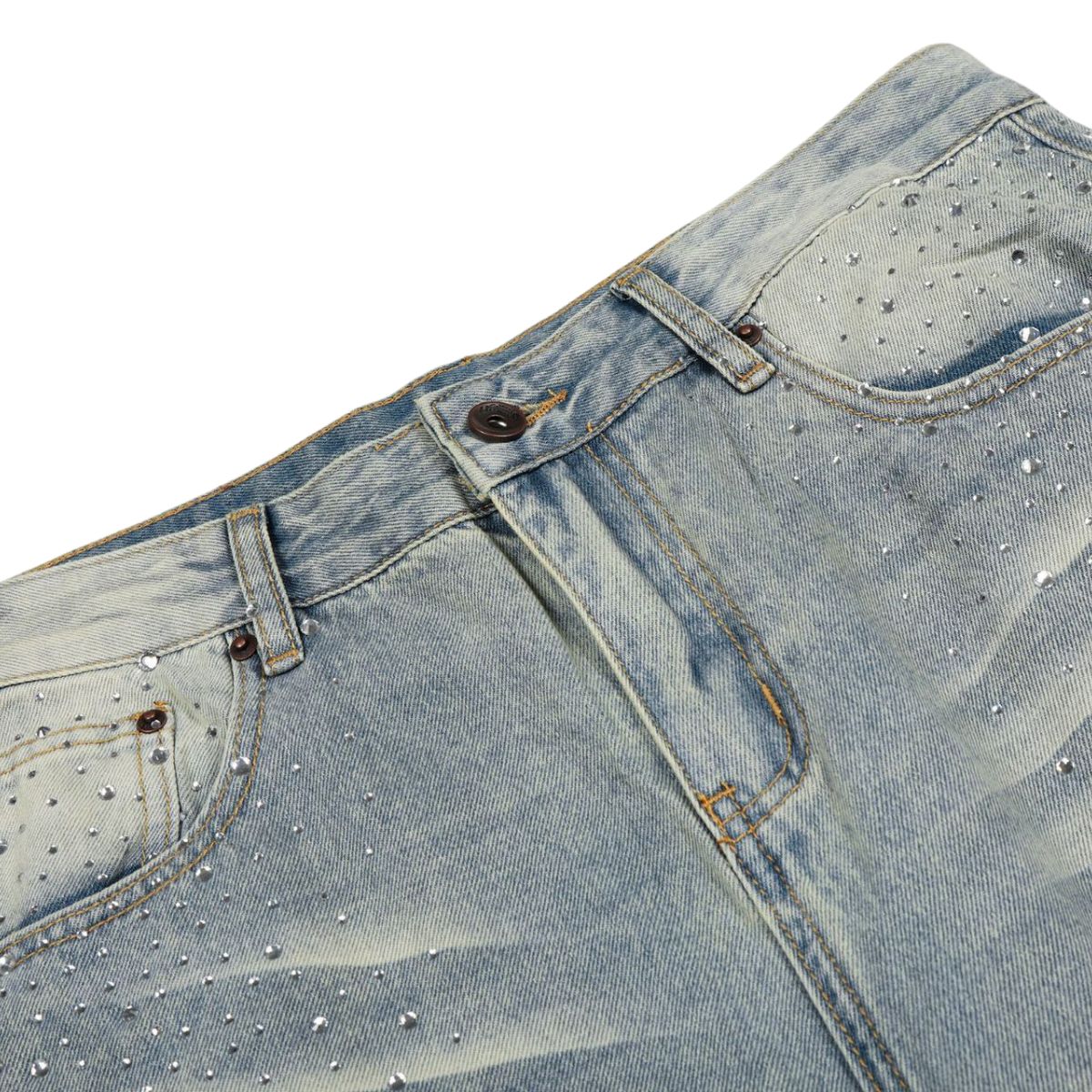 Rhinestone Washed Flare Jeans