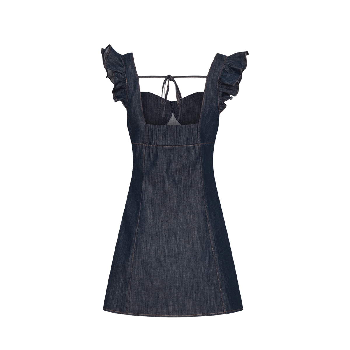 Ruffled Strap Sleeveless Denim Dress
