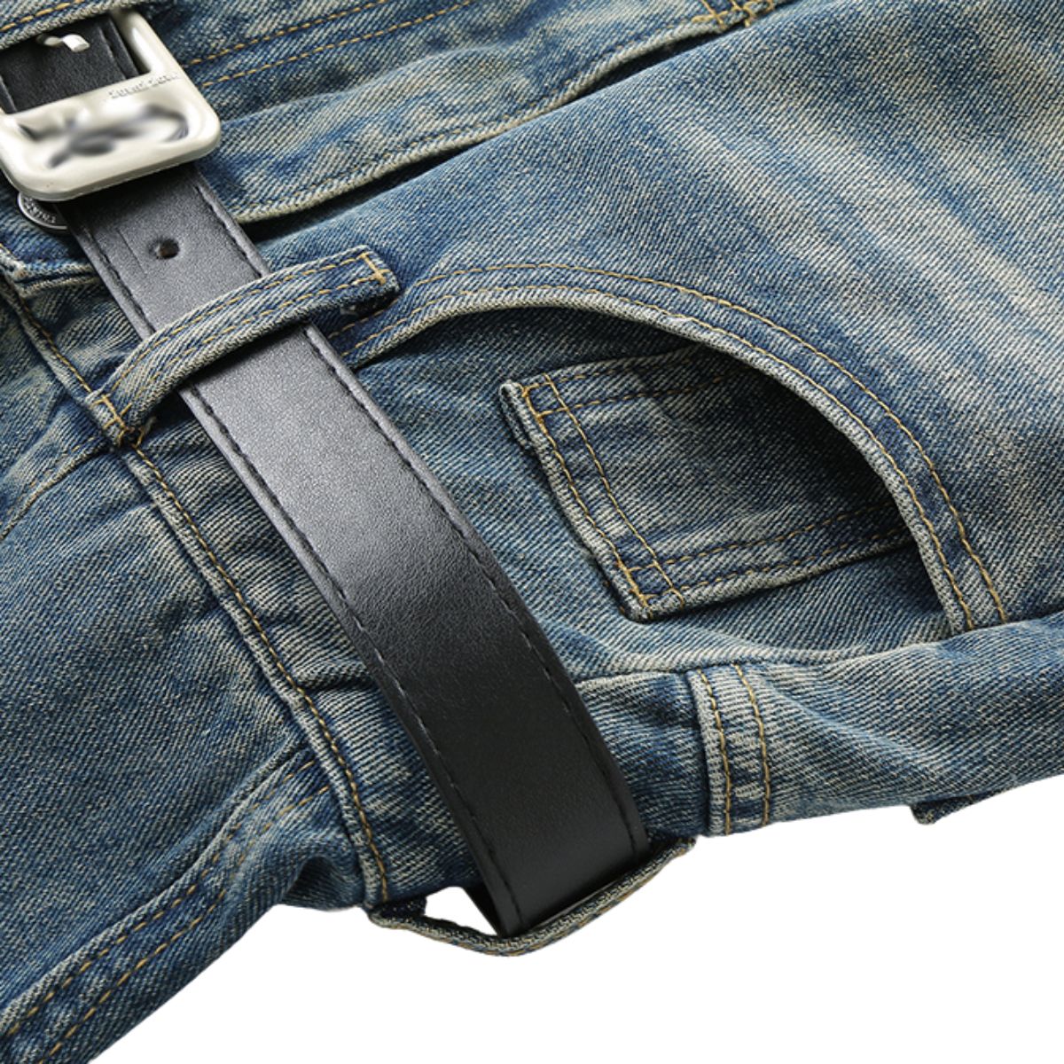 Falda vaquera con bordado de perlas y lavado vintage